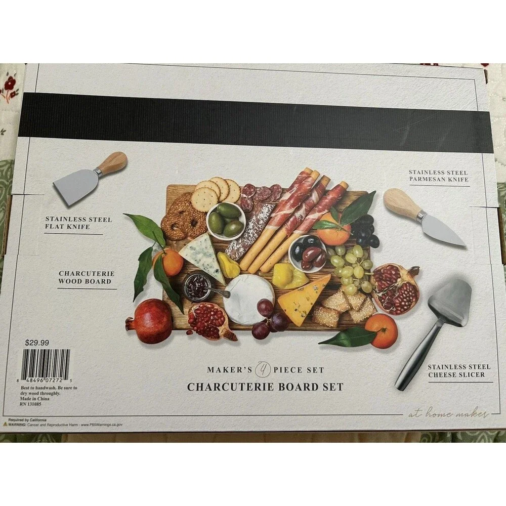 Maker's 4 Piece Set Bon Appetit Charcuterie Placemat Set, 4pc w/ Cheese Slicer